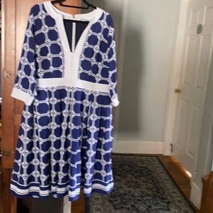 eShakti blue and white dress 3/4 sleeves